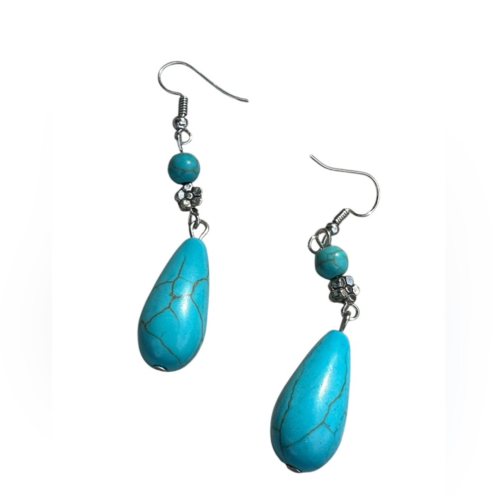 Turquoise Teardrop Beaded Drop Style Earrings